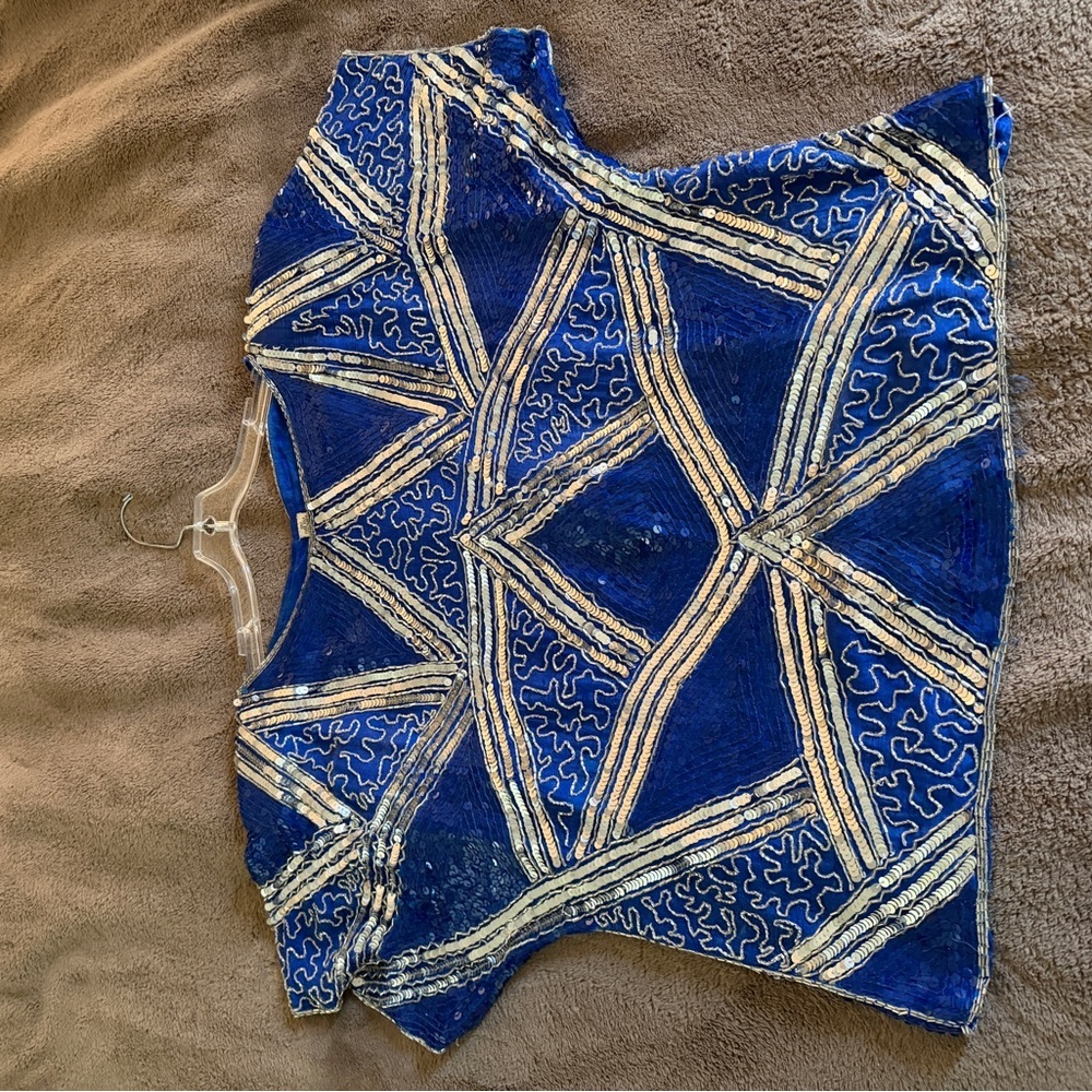 Vintage 1980s Blue Sequin Embellished Women's Top - Picture 5 of 7